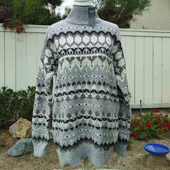 NWT Abercrombie&Fitch Cotton Blend Fair Isle Style Turtleneck Pullover Sweater.M - Picture 2 of 9